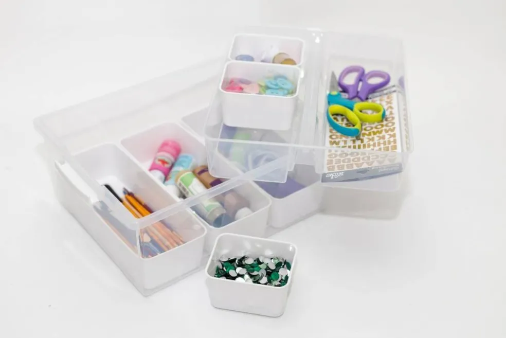 Everything Mary 7-Piece Clear Plastic Craft & Hobby Storage Container – Organizer with Removable Bins for Supplies, Tools, and DIY Projects