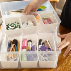 Everything Mary 7-Piece Clear Plastic Craft & Hobby Storage Container – Organizer with Removable Bins for Supplies, Tools, and DIY Projects
