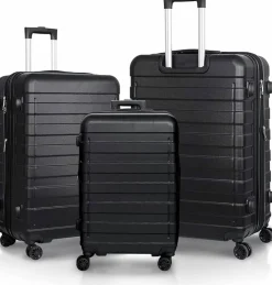 Expandable Luggage Set 3 Piece Black Hardshell Suitcase