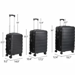 Expandable Luggage Set 3 Piece Black Hardshell Suitcase