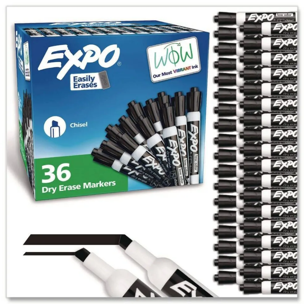 EXPO Broad Chisel Tip Low-Odor Dry-Erase Marker Value Pack - Black (36/Box)