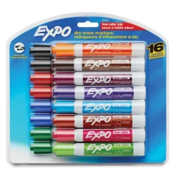 Expo Dry Erase Low Odor Markers - Chisel Tip, Assorted Colors, Set of 16