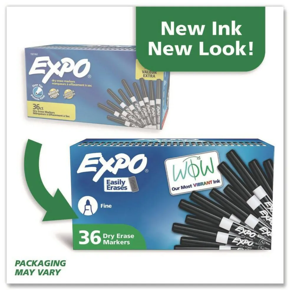 EXPO Fine Bullet Tip Low-Odor Dry-Erase Marker Value Pack - Black (36/Box)