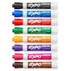 EXPO® Low-Odor Dry Erase Markers, Chisel Tip, 8 Colors, 2 Packs of 16