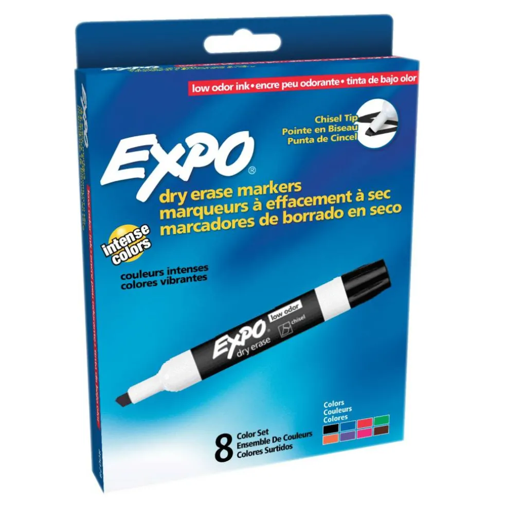 Expo® Low Odor Dry Erase Marker, Chisel Tip, Assorted, 8 Set