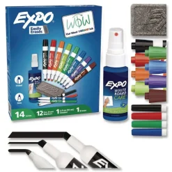 EXPO Medium Assorted Tips Low-Odor Dry Erase Marker Eraser and Cleaner Kit - Assorted Colors (12/Set)