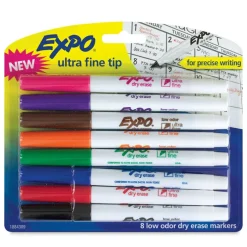 Expo Ultra-Fine Tip Dry Erase Markers - Set of 8, Assorted Colors