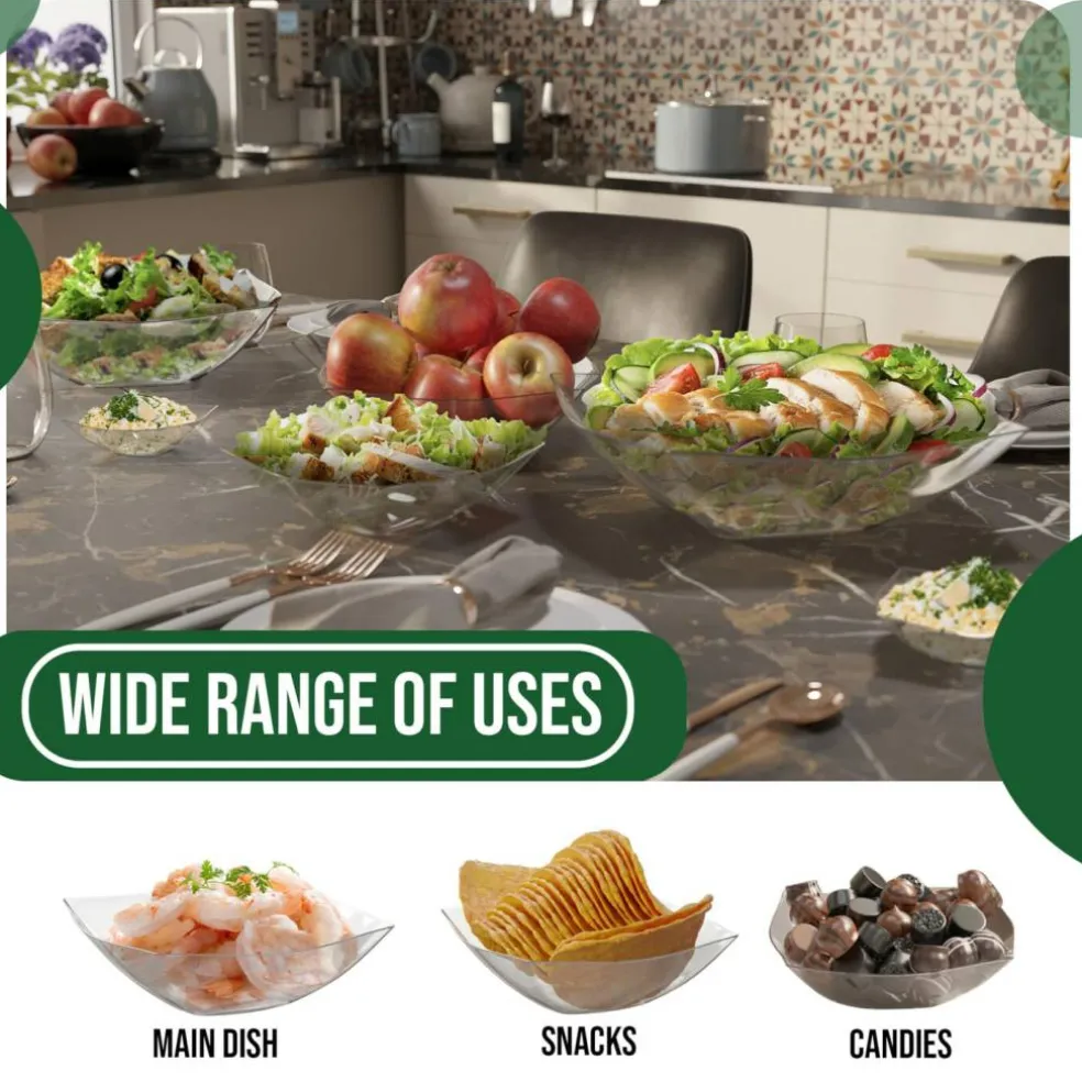 Exquisite Disposable Plastic Serving Bowls - for Parties, Salad Bar, Buffet, Candy - Bowl Set