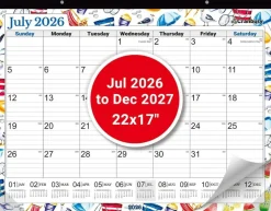 Extra Large 22x17 Desk Academic Calendar 2026-2027 - July 2026 to December 2027 Monthly Deskpad Blotter with Seasonal Designs - Large Hanging Wall Planner for Teachers, Home or Office - 234 Stickers