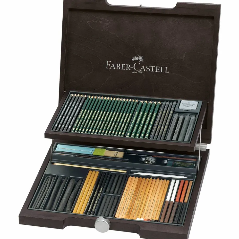 Faber-Castell 85 Piece Pitt Monochrome Drawing Set with Wood Case