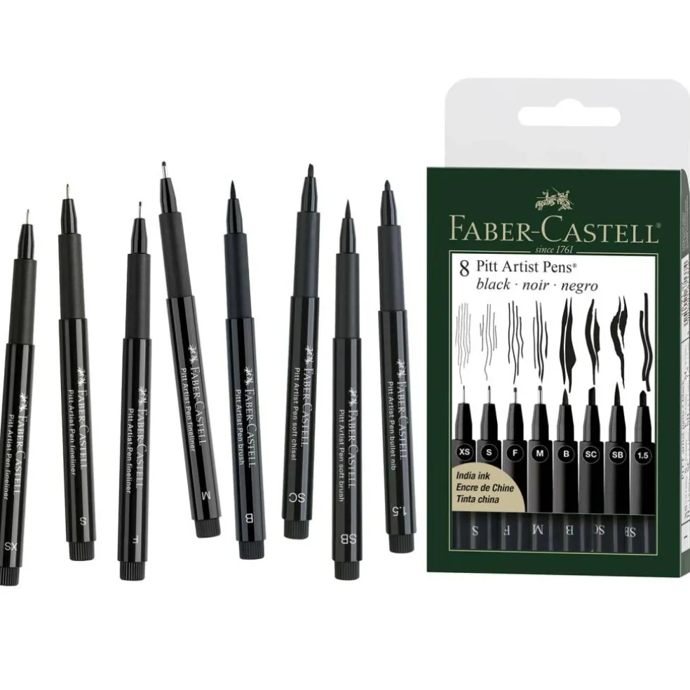 Faber-Castell® PITT® 8 Piece Black Artist Pen Set
