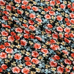 Fabric Merchants Flowers on Black Double Brushed Stretch Fabric