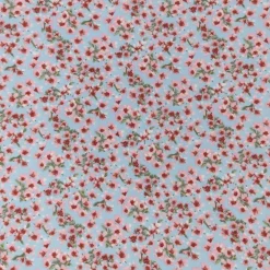 Fabric Merchants Pink Flowers on Blue Double Brushed Stretch Fabric