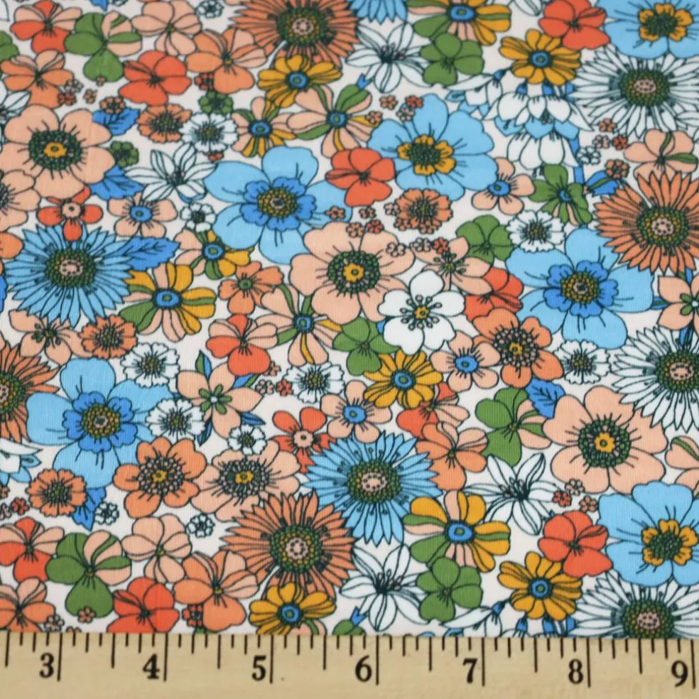Fabric Merchants Retro Floral Double Brushed Stretch Fabric