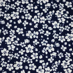 Fabric Merchants White Flowers on Navy Double Brushed Stretch Fabric
