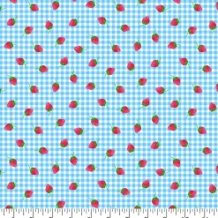 Fabric Traditions Blue Gingham Strawberry Cotton Quilting Fabric