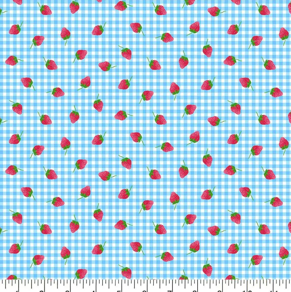 Fabric Traditions Blue Gingham Strawberry Cotton Quilting Fabric