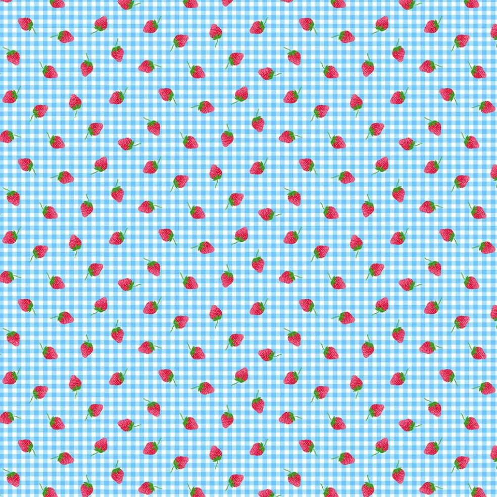 Fabric Traditions Blue Gingham Strawberry Cotton Quilting Fabric