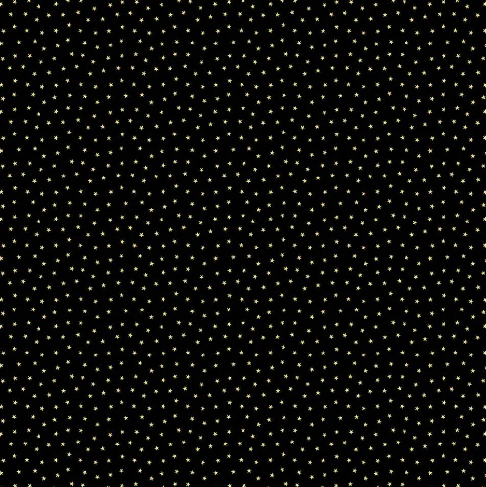 Fabric Traditions Gold Glitter Stars on Black Cotton Quilting Fabric