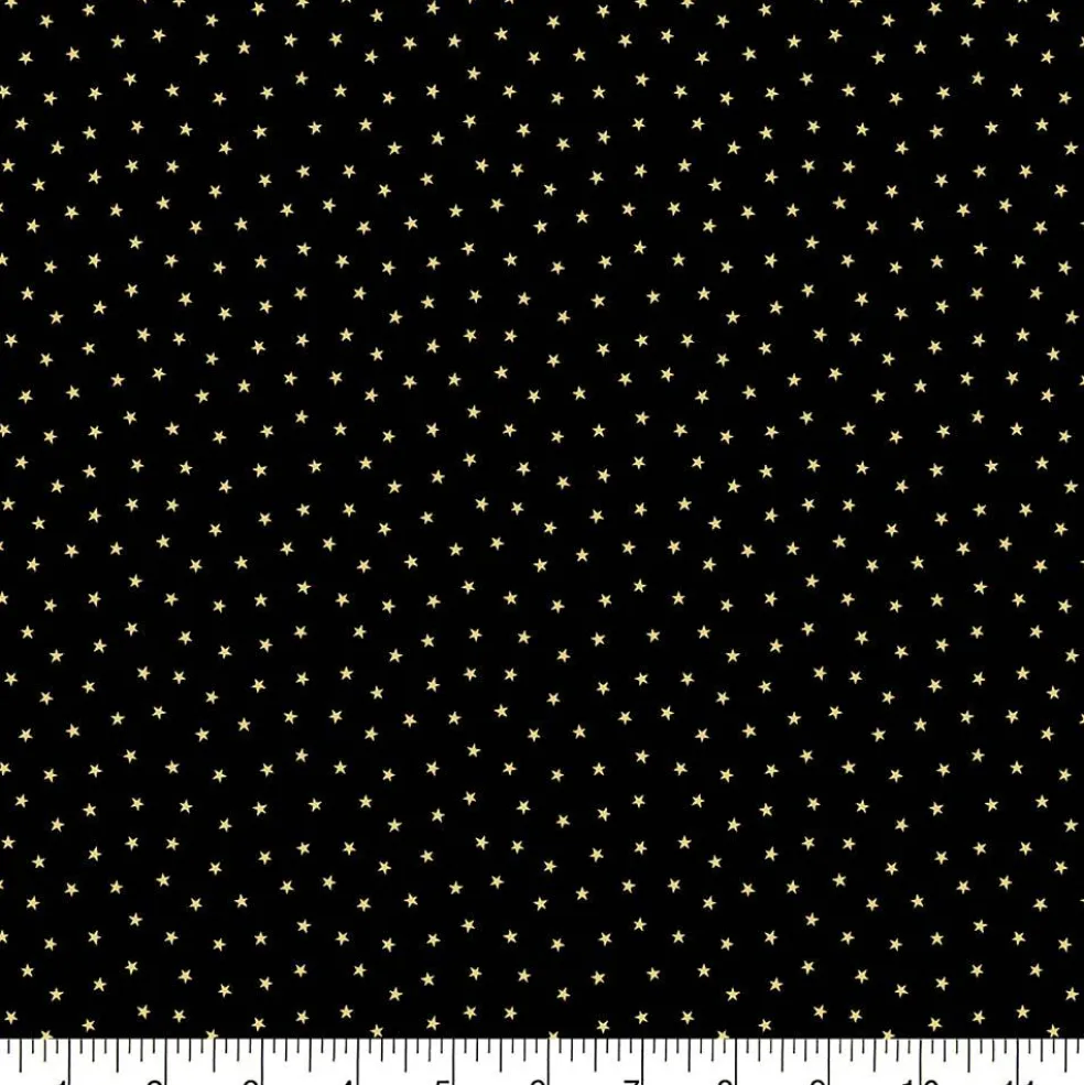 Fabric Traditions Gold Glitter Stars on Black Cotton Quilting Fabric