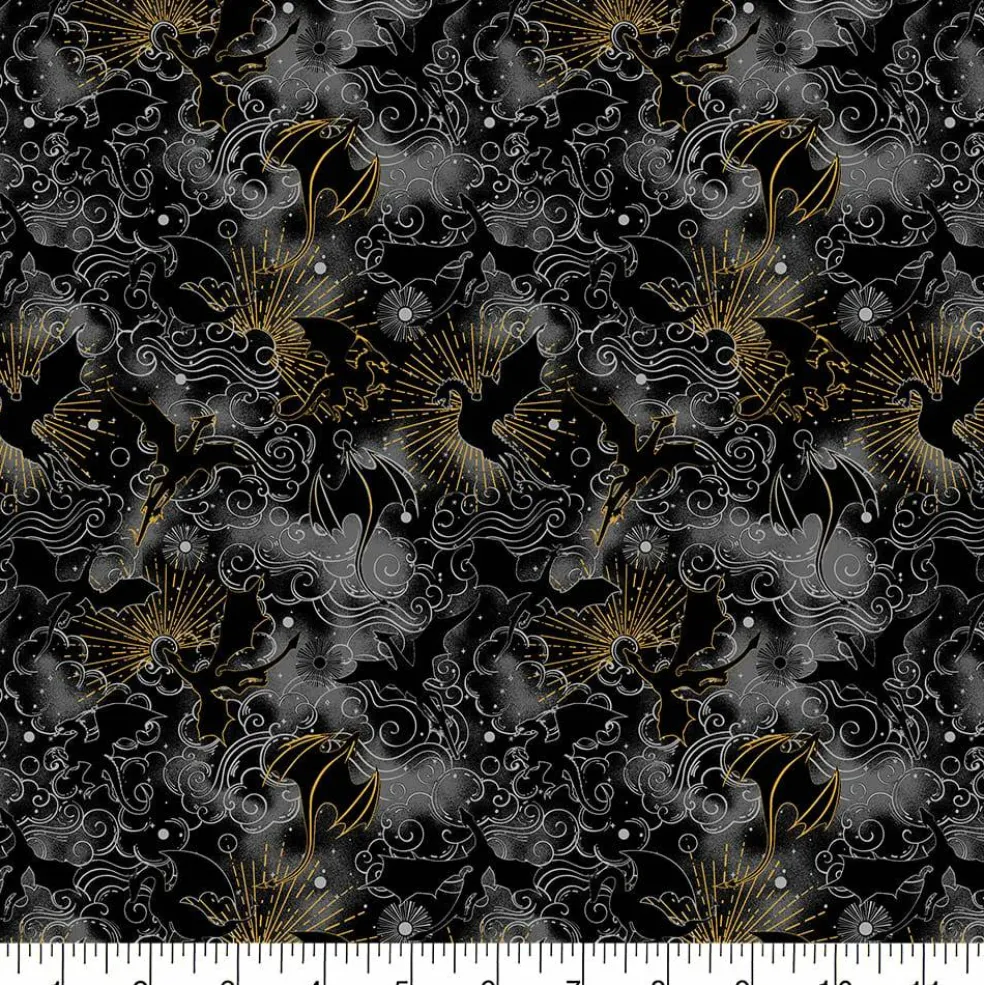 Fabric Traditions Gray Dragons Booktok Cotton Quilting Fabric