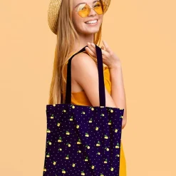 Fabric Traditions Lemon Toss on Navy Cotton Quilting Fabric