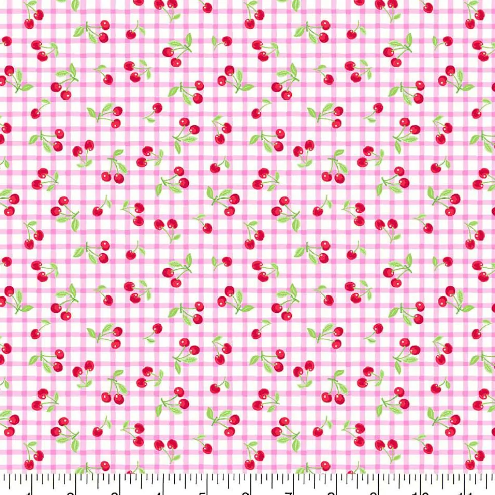 Fabric Traditions Pink Gingham Cherry Cotton Quilting Fabric