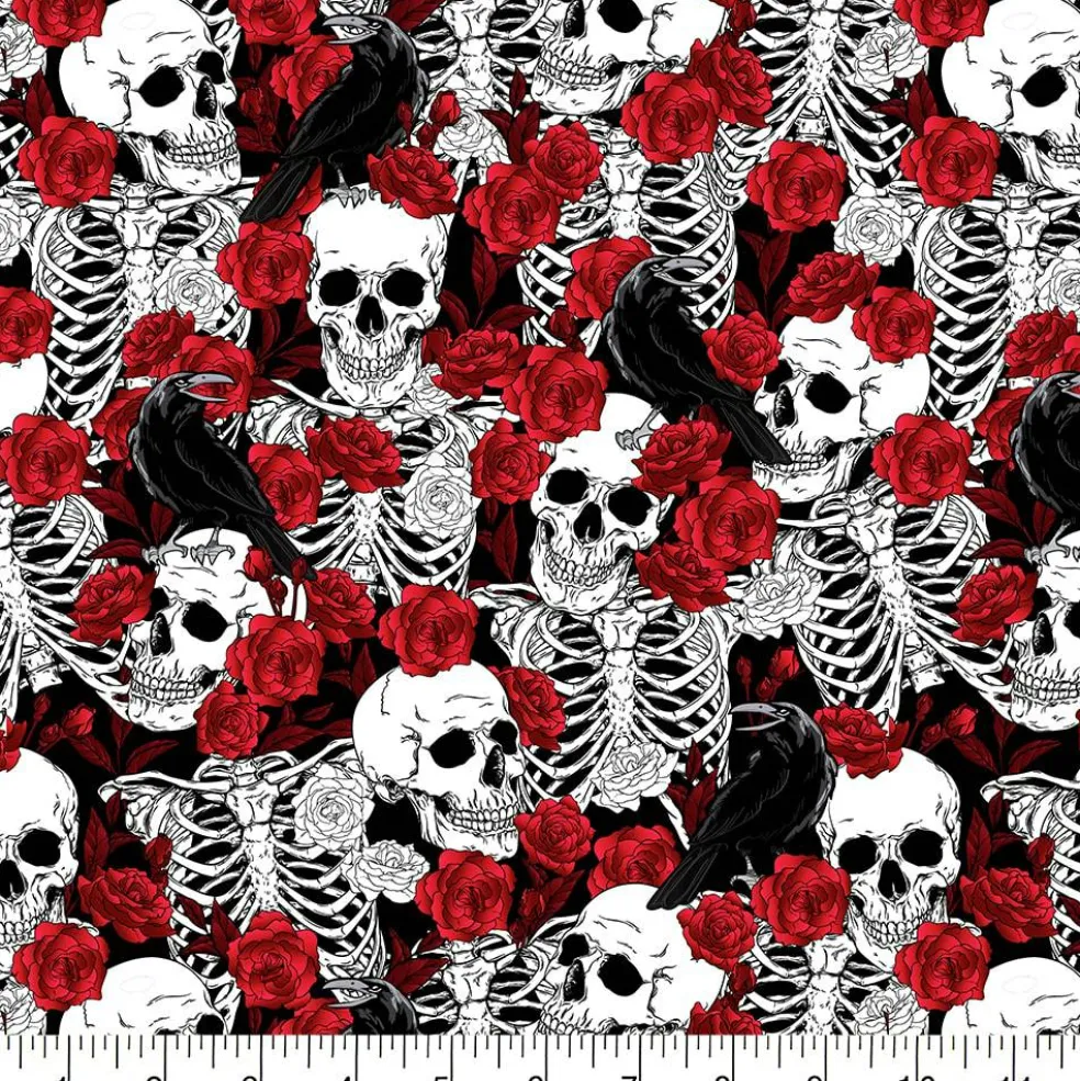 Fabric Traditions Roses & Skeletons Cotton Quilting Fabric
