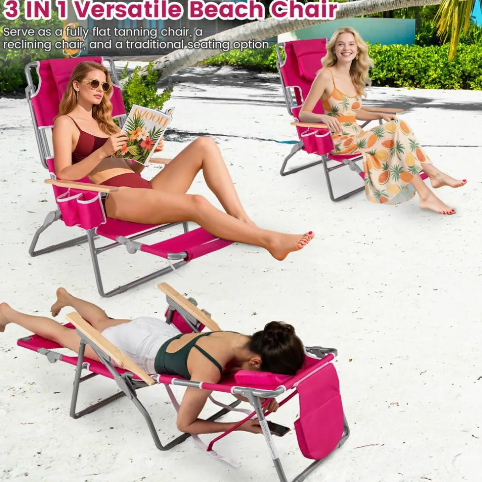 Face Down Folding Beach Chair 3 in 1 Adjustable Recliner with Face Hole