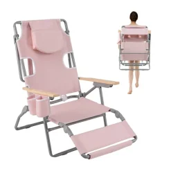 Face Down Folding Beach Chair 3 in 1 Adjustable Recliner with Face Hole