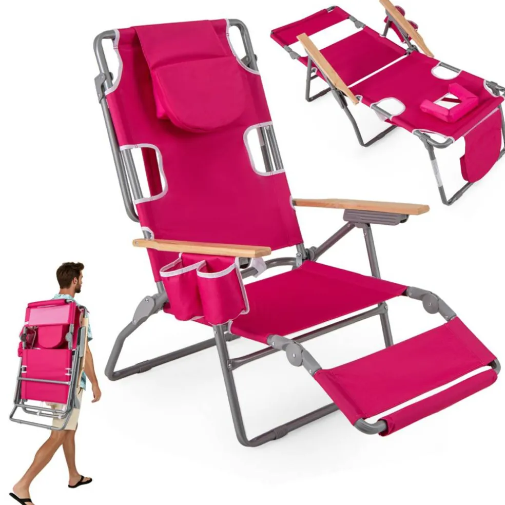 Face Down Folding Beach Chair 3 in 1 Adjustable Recliner with Face Hole