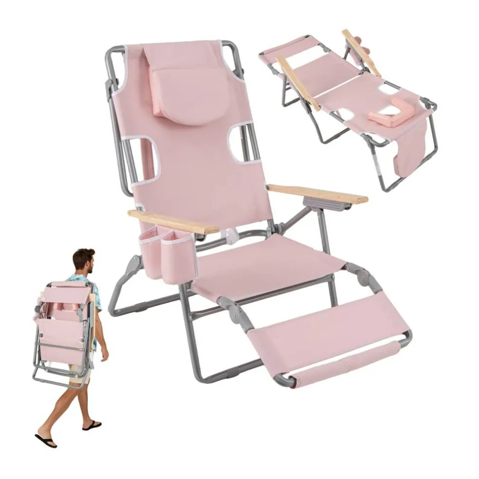 Face Down Folding Beach Chair 3 in 1 Adjustable Recliner with Face Hole