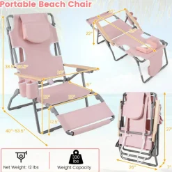 Face Down Folding Beach Chair 3 in 1 Adjustable Recliner with Face Hole