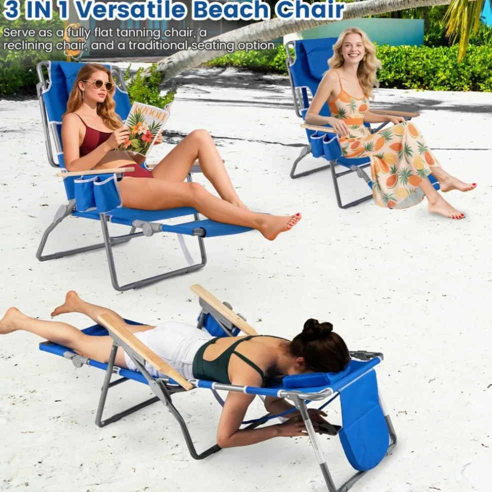 Face Down Folding Beach Chair 3 in 1 Adjustable Recliner with Face Hole