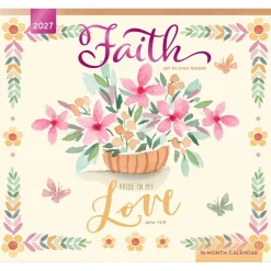 Faith | 2027 13.75 x 24 Inch (Hanging) Monthly Deluxe Wall Calendar | Featuring the Artwork of Emily Burger of Blue Chair Blessing | Linen Envelope | Foil Stamped Cover