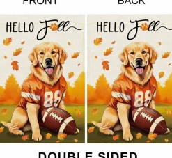 Fall Burlap Garden Flag 12×18 Inch(Football Golden Retriever)