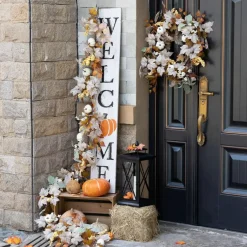 Fall Decor Artificial Maples Leaf Pumpkin Garland 6FT Autumn Maple Vines Garland Thanksgiving Halloween Harvest Decorations for Home Porch Mantle Fireplace Farmhouse Outdoor Indoor (6FT,Fall)