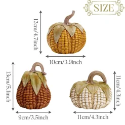 Fall Decorations for Home, Fall Pumpkin Decor, Set of 3 Resin Artificial Corn Decorative Pumpkins Indoor, Table Centerpieces Autumn Thanksgiving Halloween Decorations, 5.1 Inch