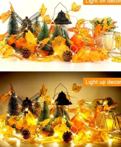 Fall Decor 3-Pack Fall Leaf Garland String Lights, 24.6Ft 60 LED Halloween & Thanksgiving Autumn Lights, Maple Leaf Battery Operated String Lights for Home, Indoor & Outdoor Holiday Decoration