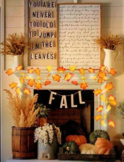 Fall Decor [2 Pack] Lighted Fall Garland, Total 16.4ft 40 LED Thanksgiving Decor Halloween String Lights, Friendsgiving Gift Thanksgiving Decorations for Home Holiday Autumn Garland Indoor