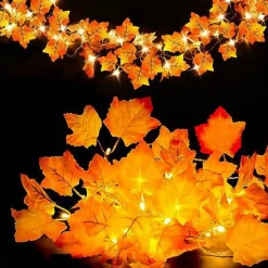 Fall Decor [2 Pack] Lighted Fall Garland, Total 16.4ft 40 LED Thanksgiving Decor Halloween String Lights, Friendsgiving Gift Thanksgiving Decorations for Home Holiday Autumn Garland Indoor