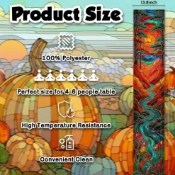 Fall Decor - Stained Glass Table Runner | Fall Decorations for Home - Thanksgiving Friendsgiving Autumn Centerpieces Backdrop Tablecloth for Tables Room Office Kitchen