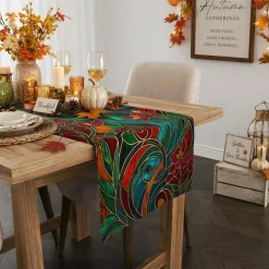 Fall Decor - Stained Glass Table Runner | Fall Decorations for Home - Thanksgiving Friendsgiving Autumn Centerpieces Backdrop Tablecloth for Tables Room Office Kitchen