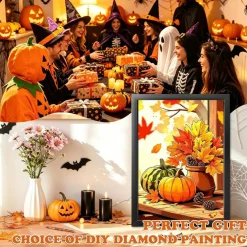 Fall Diamond Art Kits for Adults, Pumpkin Diamond Painting Kit for Beginners, 5D DIY Full Drill Round Rhinestone Gem Art Craft for Thanksgiving Autumn Home Wall Decor 12x16 Inch