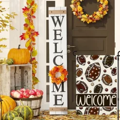 Fall Football Garden Flag 12x18 Double-Sided – Welcome Autumn Soccer Burlap Yard Flag, Outdoor Farmhouse Porch Decor for Thanksgiving & Seasonal Home Decoration