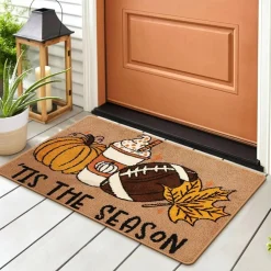 Fall Football Pumpkin Area Rug – 48x30 Inch Non-Slip Autumn Bath & Entryway Mat, Plush Thanksgiving Floor Mat for Bathroom, Kitchen, Front Door & Home Seasonal Decor