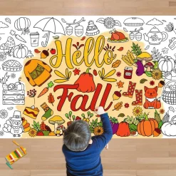 Fall Giant Coloring Poster/Tablecloth - Fall Decorations for Home - 30 x 72 Inches Jumbo Coloring Banner Kids Crafts Activities Decor Party Decorations