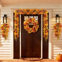 Fall Harvest Decor Set – 6ft Garland, 23.75" Garland, 15" Pumpkin Centerpiece & 28" Teardrop Ornament