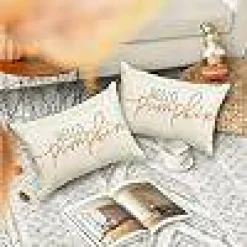 Fall Lumbar Throw Pillow Cover 12 x 20 Inch Hello Pumpkin Decorative Cushion Cover Farmhouse Thanksgiving Autumn Polyester Linen Pillow Case for Couch Sofa Bedroom White