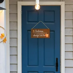 Fall Maple Sign, 12x6 Inch Wooden Autumn Wall Hanging Plaque with "Autumn Is God's Way of Showing How Beautiful Change Can Be" Quote, Rustic Farmhouse Decor for Door Wall Home Thanksgiving Harvest Decoration